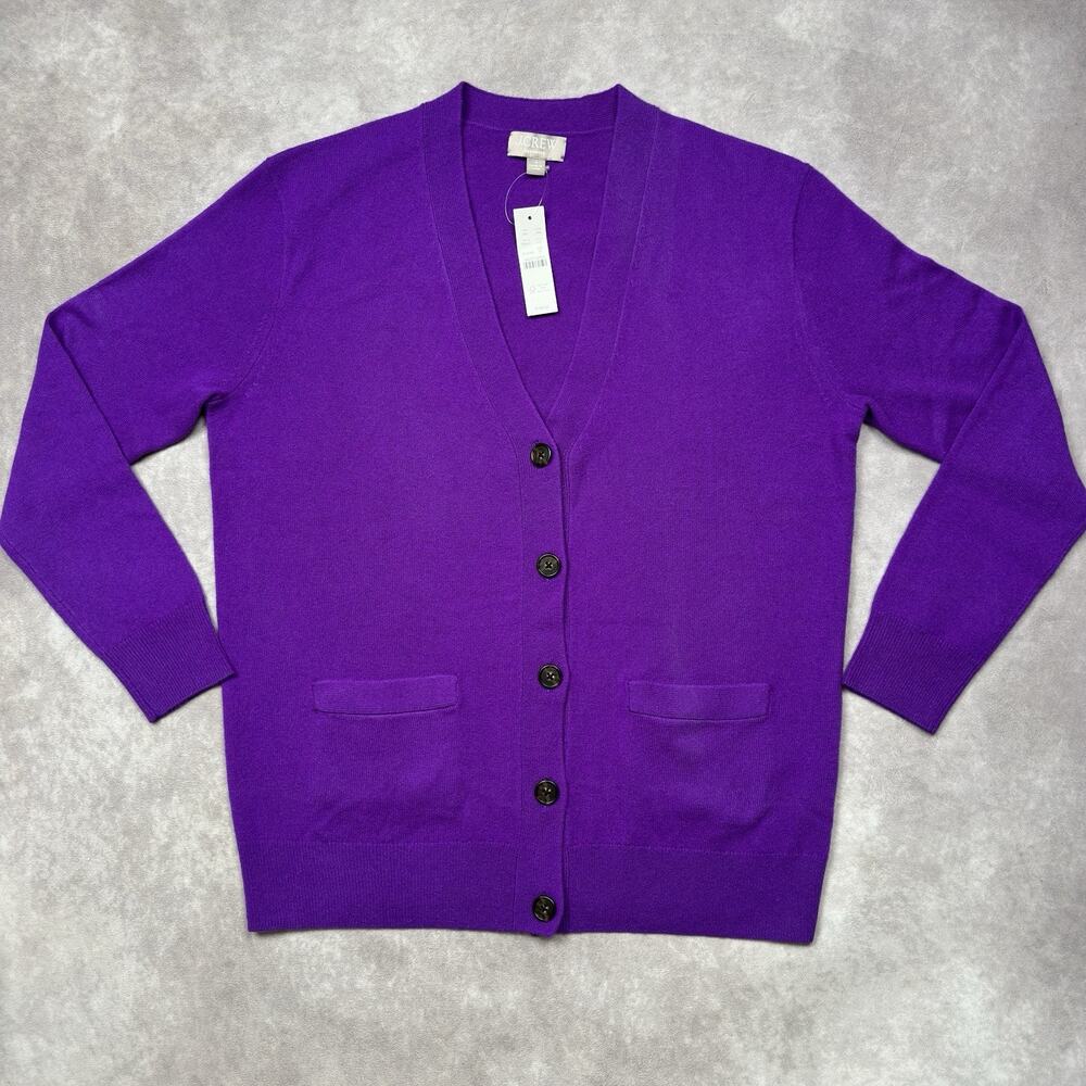 J. Crew 100% Cashmere Womens Small Relaxed Cardigan Sweater Purple NWT Pockets